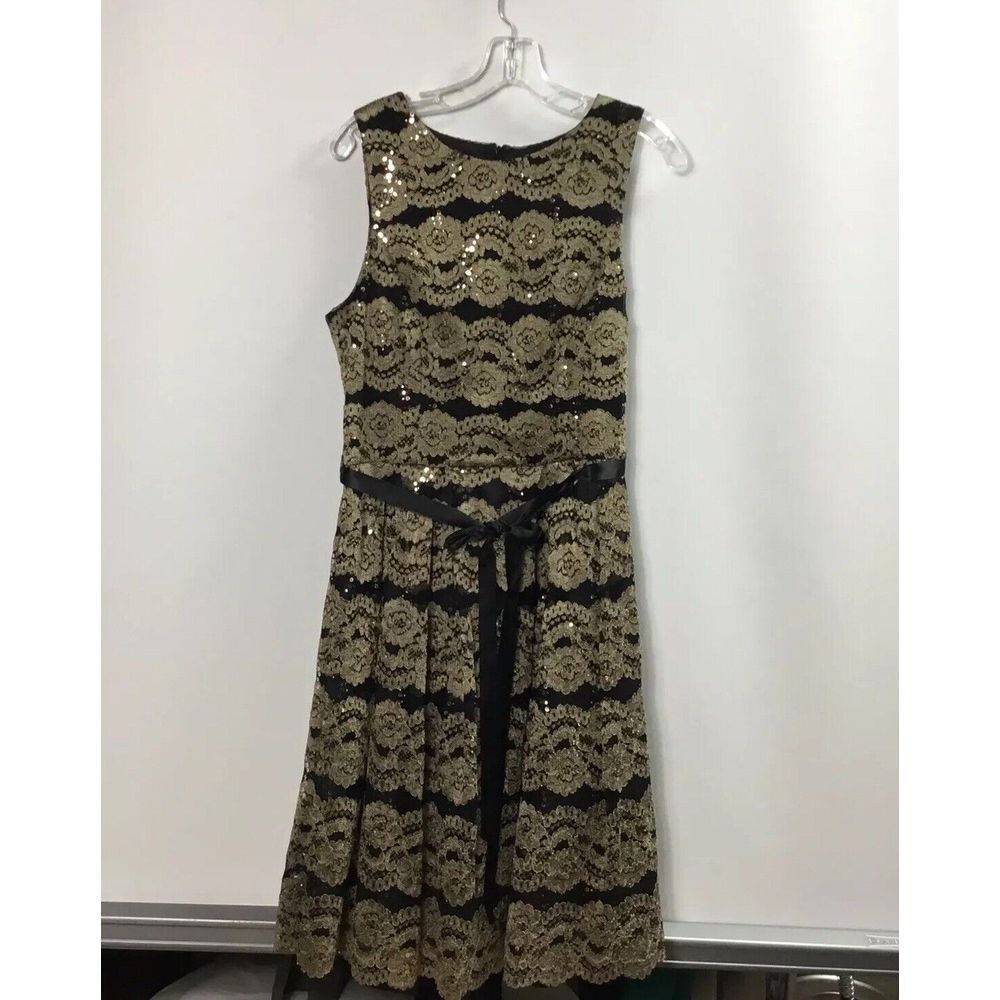 Jackie Jon New York black gold Womens Size 12‎ Dress Sleeveless gold sequins